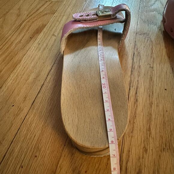 Dr. Scholls Original 10? Exercise Sandals Clogs Vintage Pink Leather Wooden Sole - Picture 7 of 15